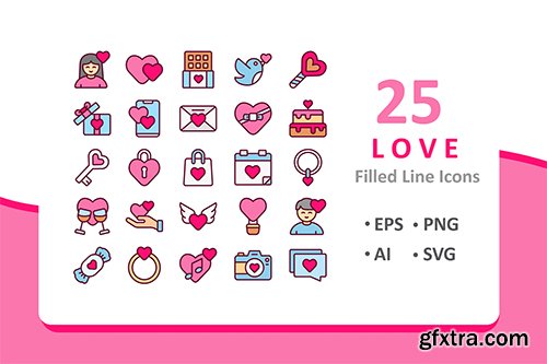 25 Love Icons - Filled Line