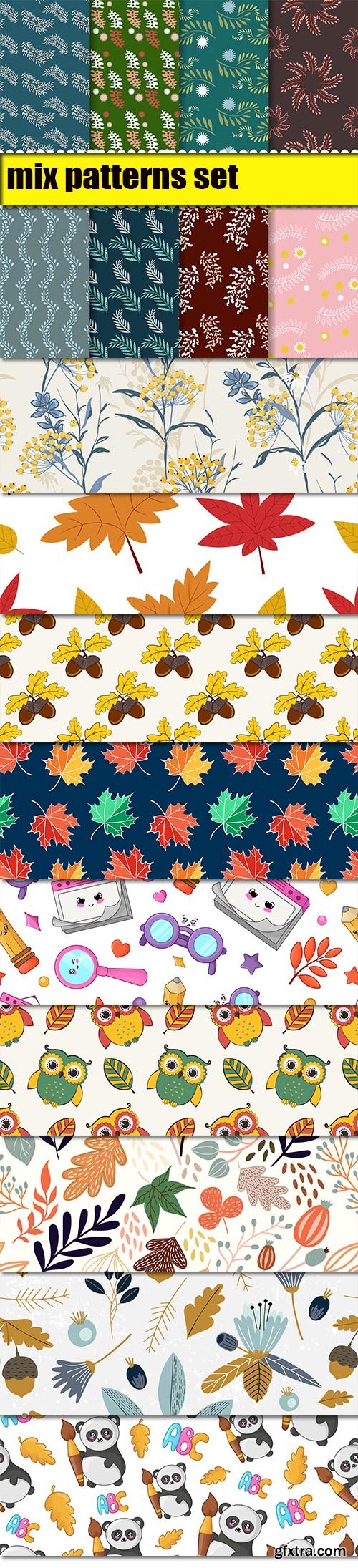 Autumn Leaves and Back to School Seamless Pattern Set