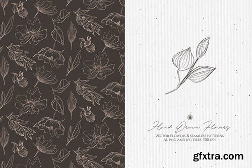 Hand Drawn Flowers Seamless Patterns