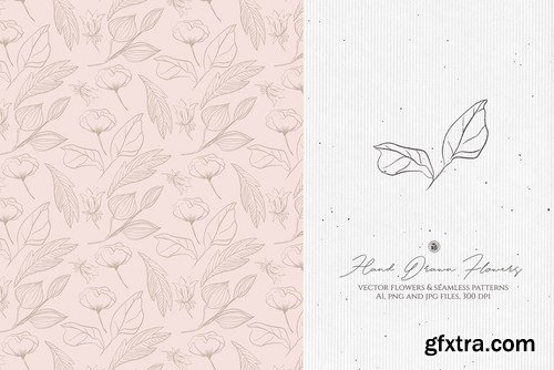 Hand Drawn Flowers Seamless Patterns