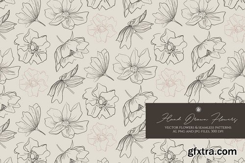 Hand Drawn Flowers Seamless Patterns