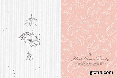 Hand Drawn Flowers Seamless Patterns