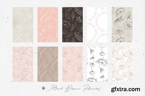 Hand Drawn Flowers Seamless Patterns