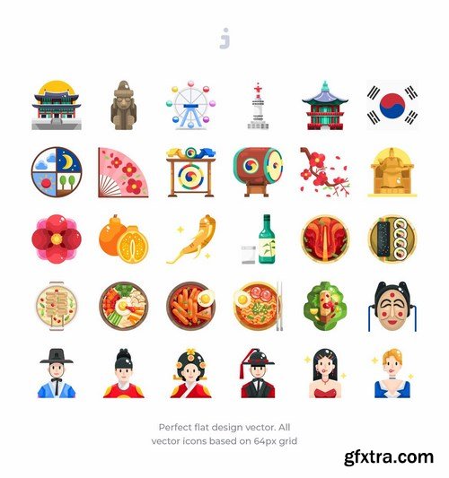 30 Korea Element Icons - Flat