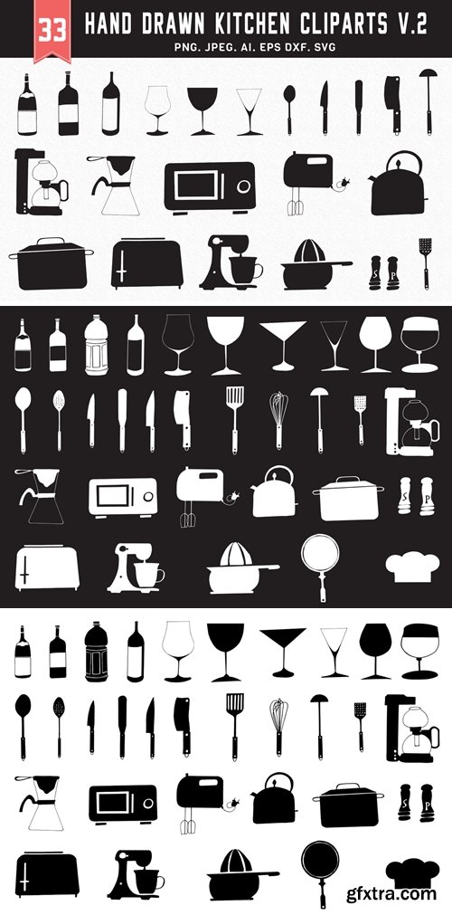 30+ Hand Drawn Kitchen Cliparts Ver. 2