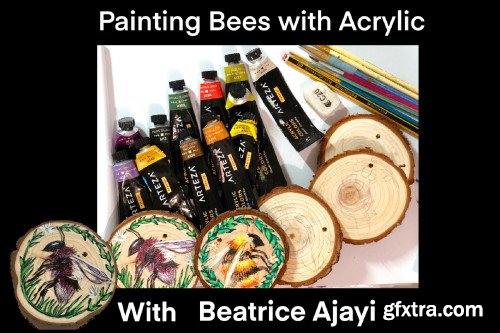 Painting Bees with Acrylic - On Sliced Wood