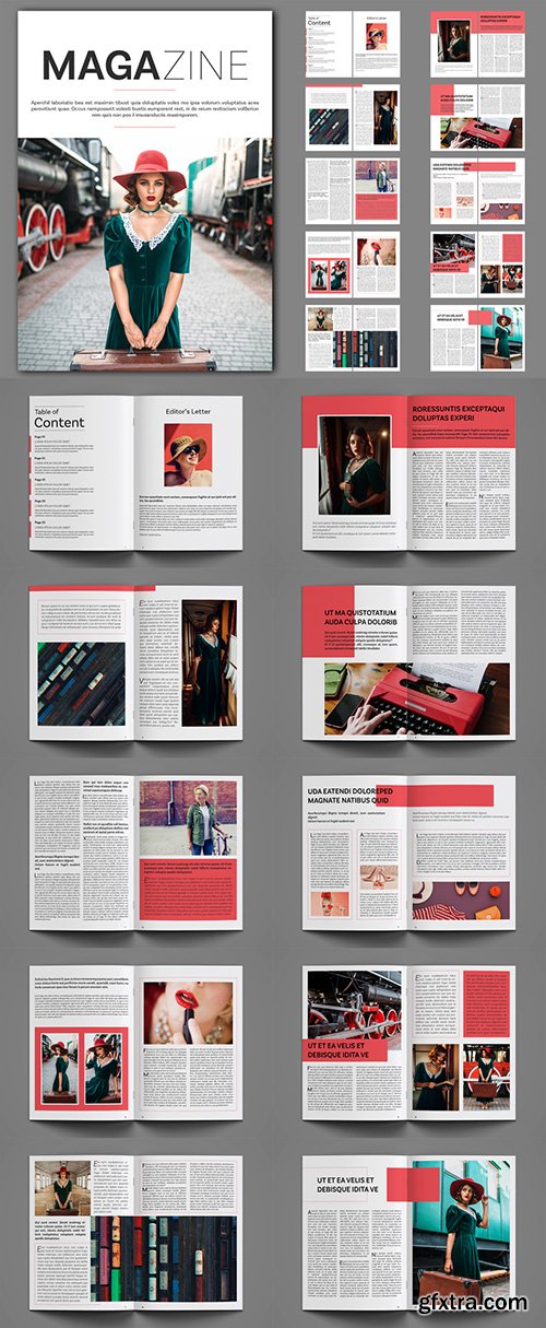 Magazine Layout with Red Accents 248958729