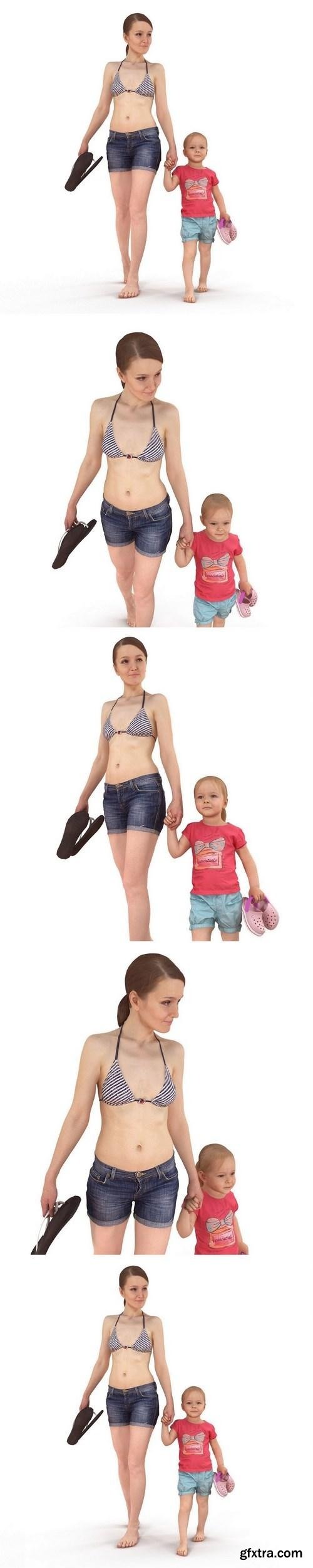 Mom and daughter Full Body scanned 3d model