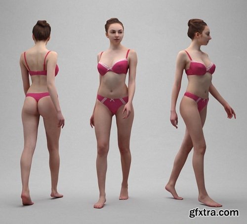 Naked Woman Walking in Lingerie Scanned 3D Model