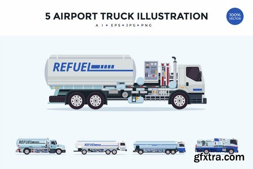 5 Airport Truck Vector Illustration Set 1