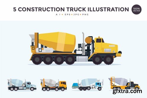 5 Construction Mixer Truck Vector Illustration Set