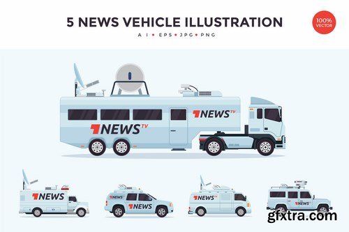 5 News Broadcasting Vehicle Vector Illustration