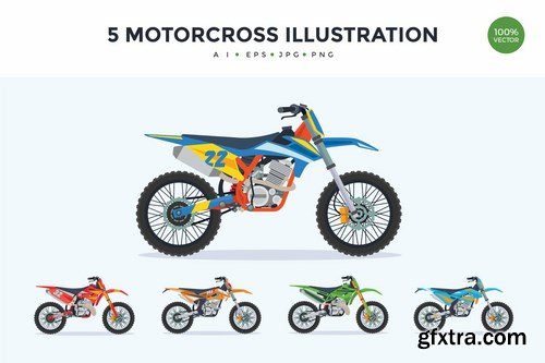 5 Extreme Motorcross Bike Vector Illustration Set