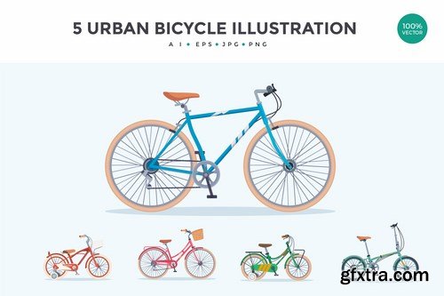 5 Urban Bicycle Vector Illustration Set
