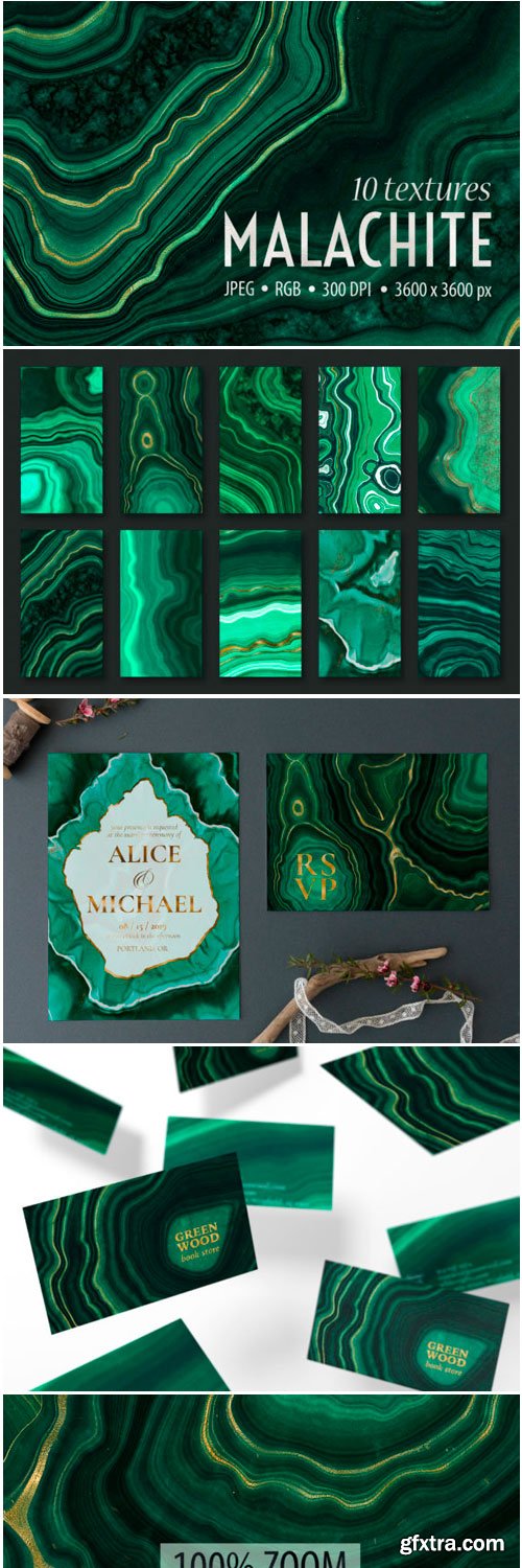 10 Malachite & Gold Geode Textures 1730295