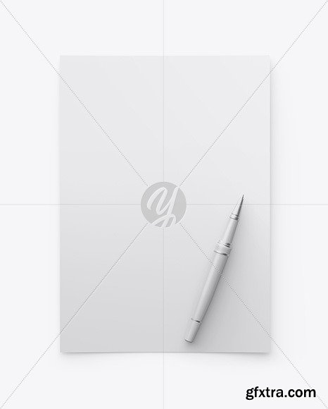 A4 Paper w/ Pen Mockup 48013