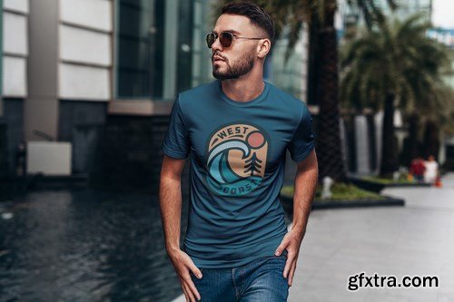 T-Shirt Mock-Up Couple In City