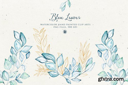 Blue Leaves with gold accent