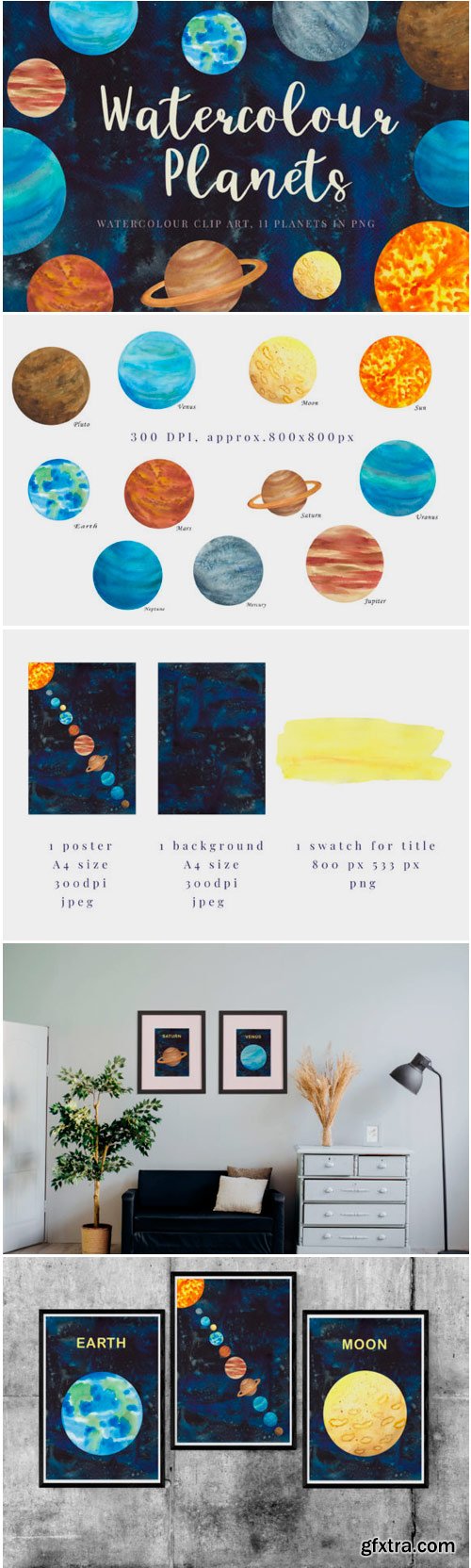 Watercolour Planets, Galaxy Background 1736767