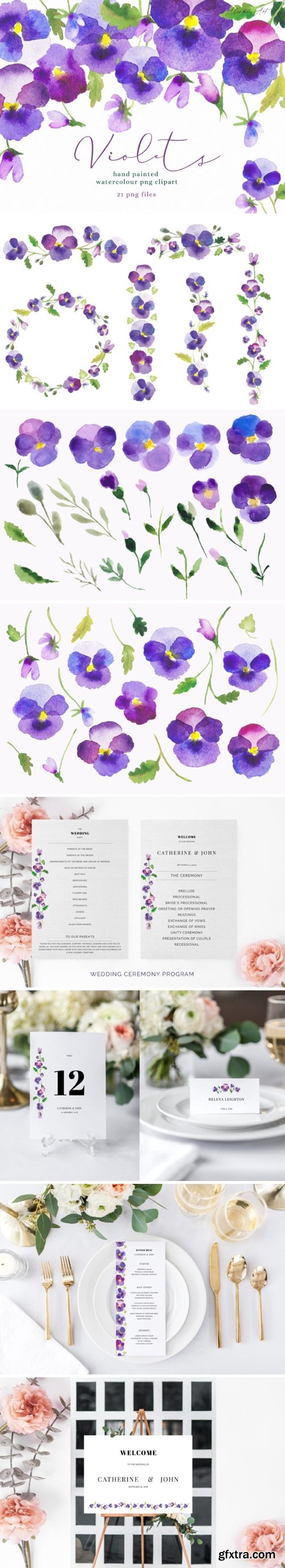 Watercolour Flower Violets Clipart 1738559