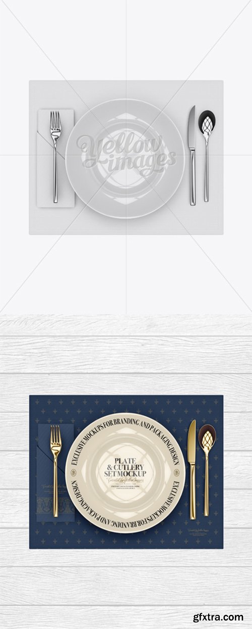 Plate & Cutlery Set Mockup - Top View 12995