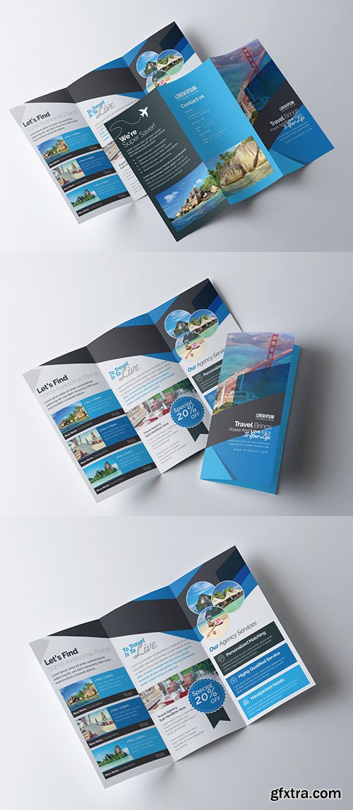 Business Trifold Brochure Layout with Blue Accents 253418530