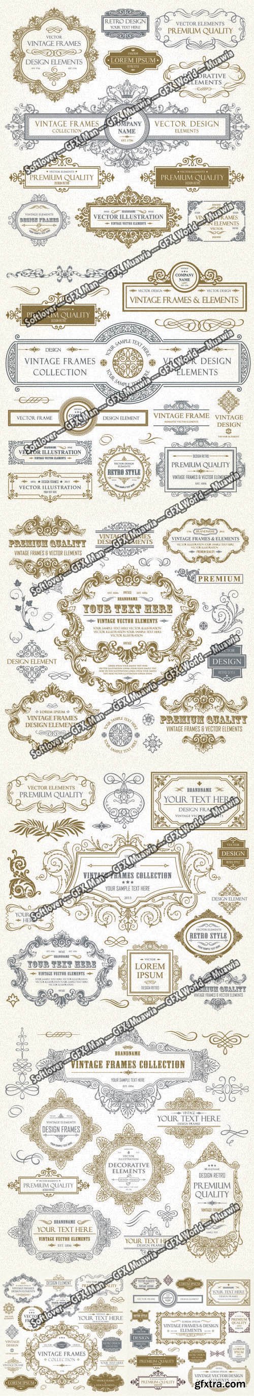 78 Frames Templates Collection with Antique Patterns in Vector