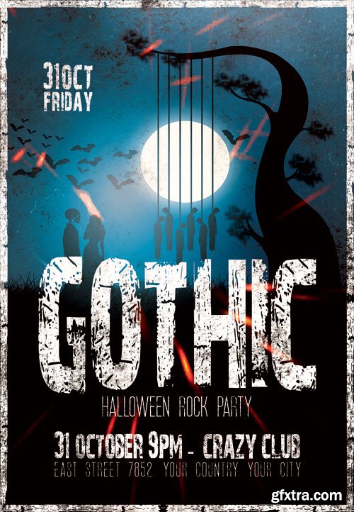 Gothic halloween rock party - Premium flyer psd template