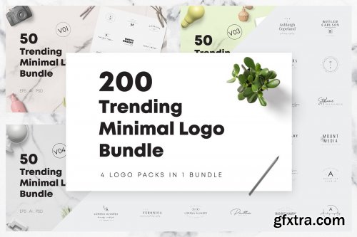 CreativeMarket - 200 Trending Minimal Logo Bundle 3983342