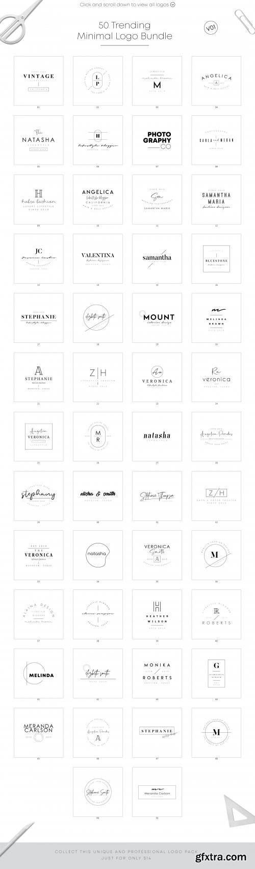 CreativeMarket - 200 Trending Minimal Logo Bundle 3983342