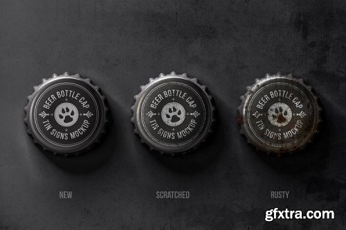 DesignBundles - Bottle Cap Metal Tin Signs Mockup 320403