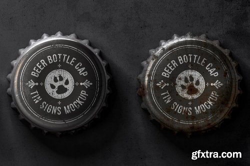 DesignBundles - Bottle Cap Metal Tin Signs Mockup 320403