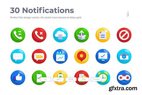 30 Notifications Icons - Flat