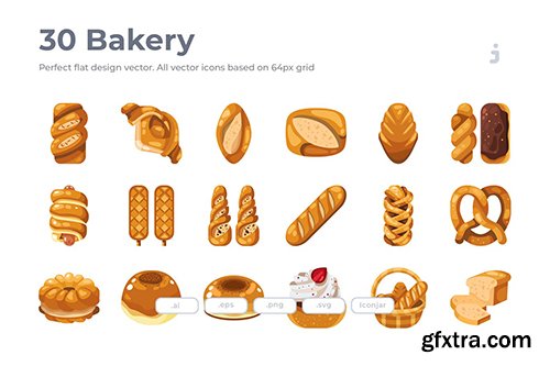 30 Bakery Icons - Flat