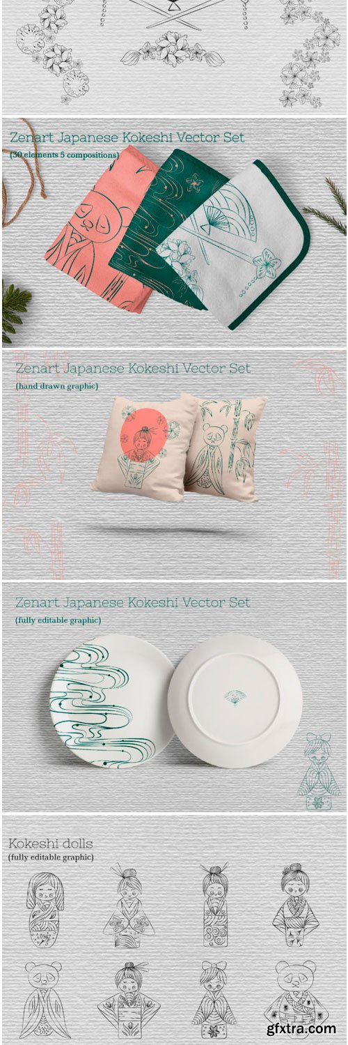 Zenart Japanese Kokeshi Vector Set 1742848