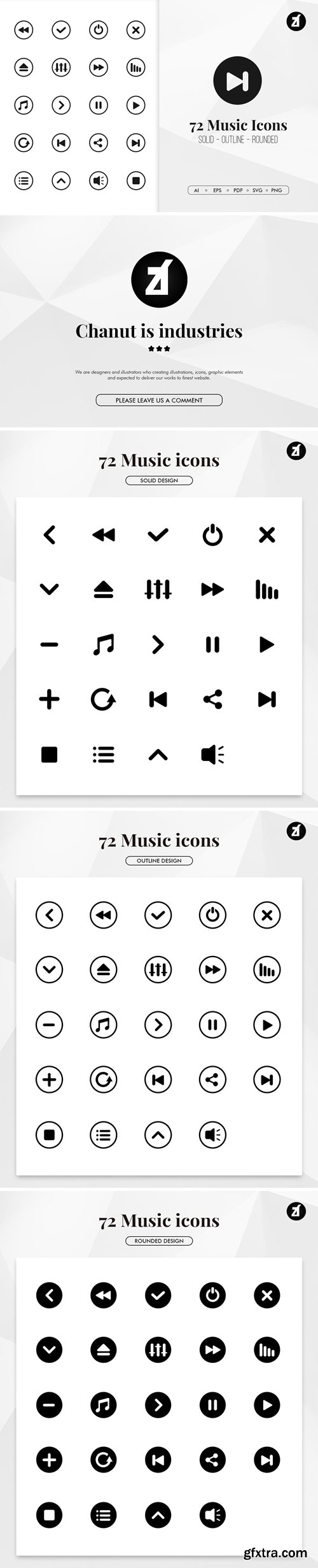 72 Music interface minimal icons