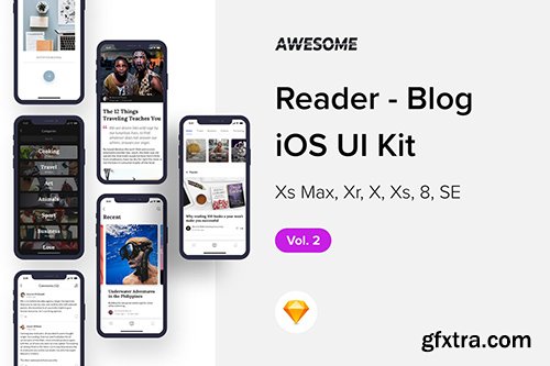 Awesome iOS UI Kit - Reader Blog Vol. 2 (Sketch)