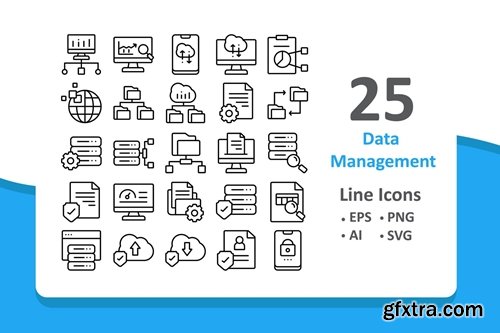 25 Data Management Icons - Line