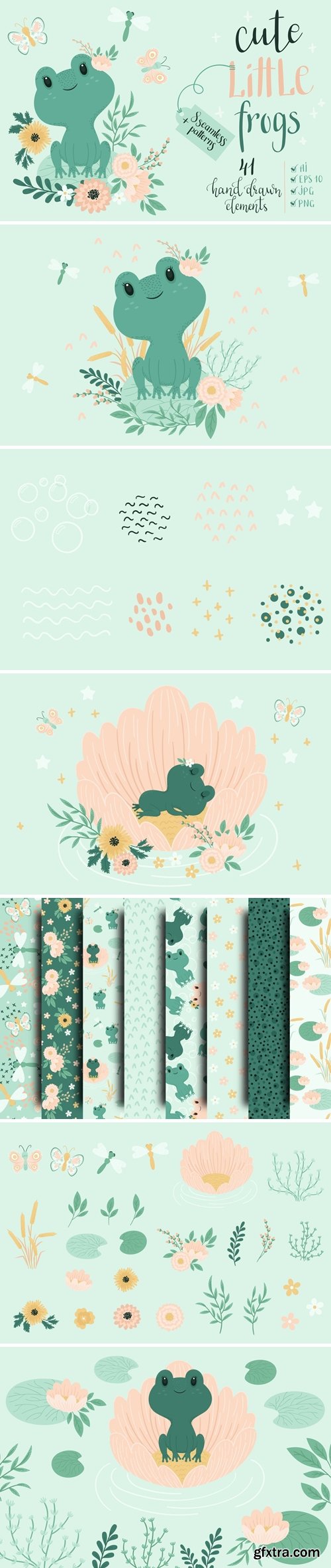 Cute Little Frogs Vector Graphic Set