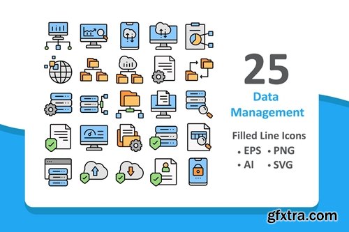 25 Data Management Icons - Filled Line