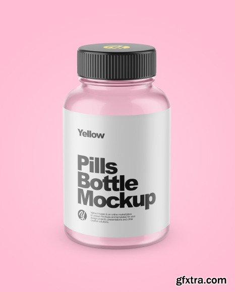 Empty Clear Glass Pills Bottle Mockup 48424