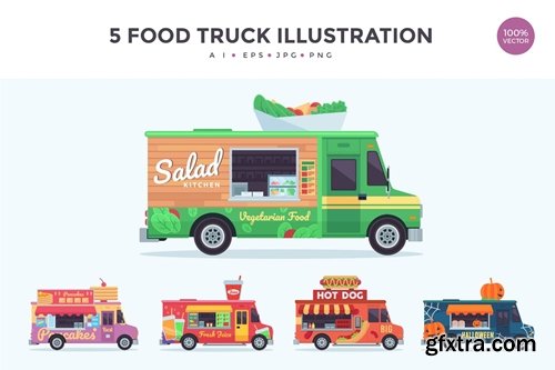 5 Food Truck Vector Illustration Set 3