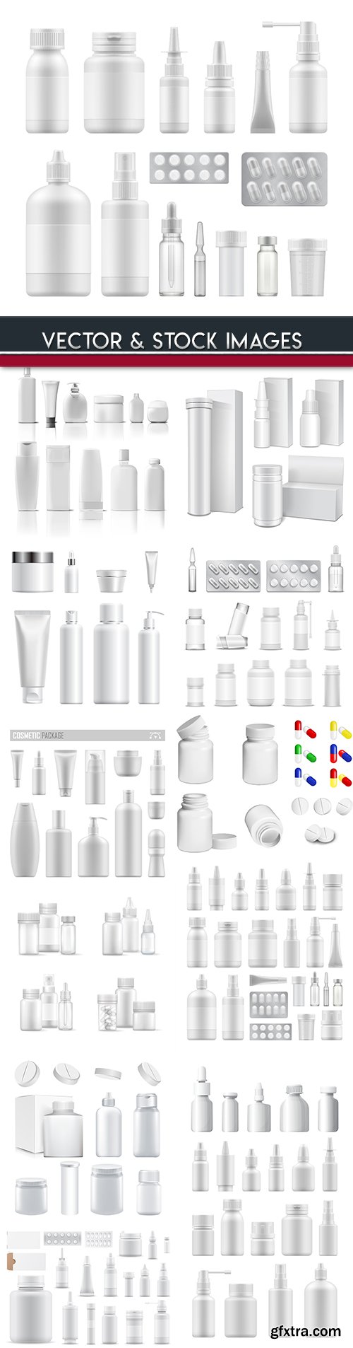 Plastic bottles and medicine package 3d illustration