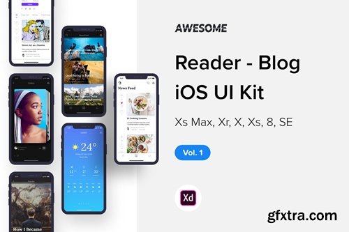 Awesome iOS UI Kit - Reader Blog Vol. 1 (Adobe XD)