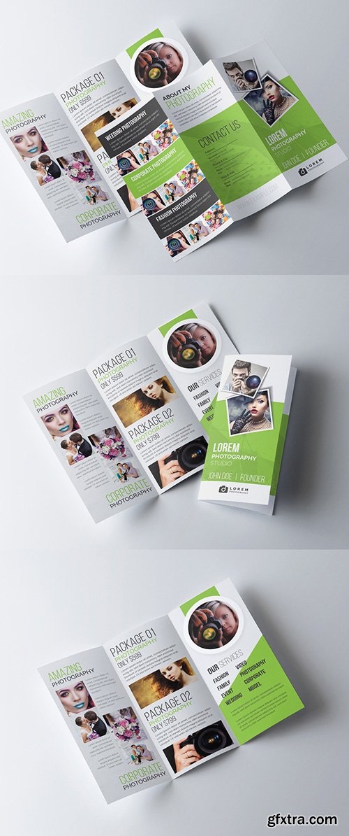 Green Trifold Photography Brochure Template 277926686