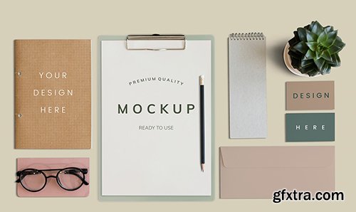 Paper and card mockups flatlay