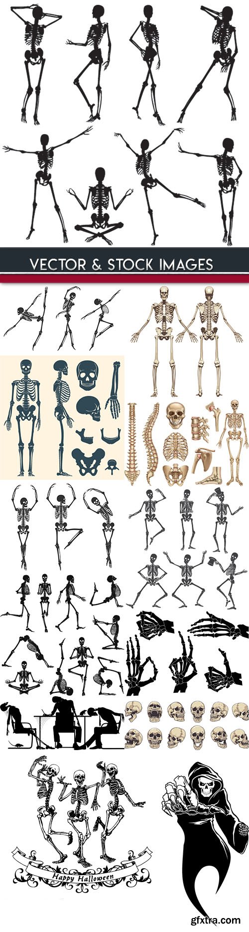 Human skeleton and bones in Halloween dance 