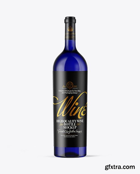 Blue Glass Wine Bottle Mockup 48486