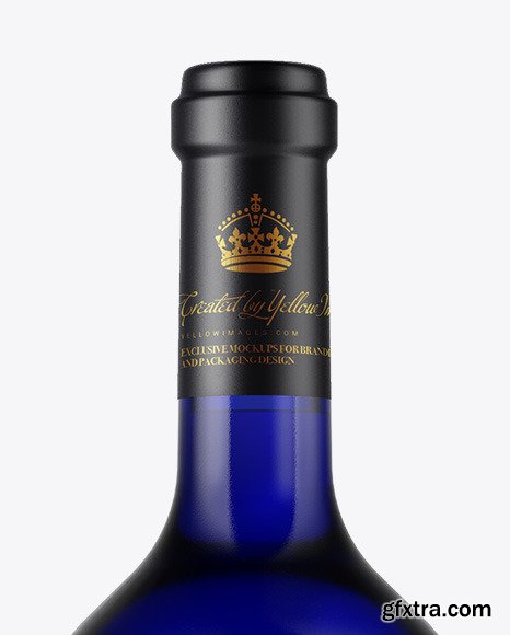 Blue Glass Wine Bottle Mockup 48486