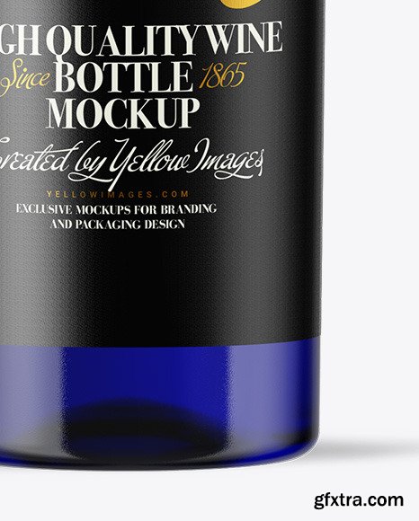 Blue Glass Wine Bottle Mockup 48486